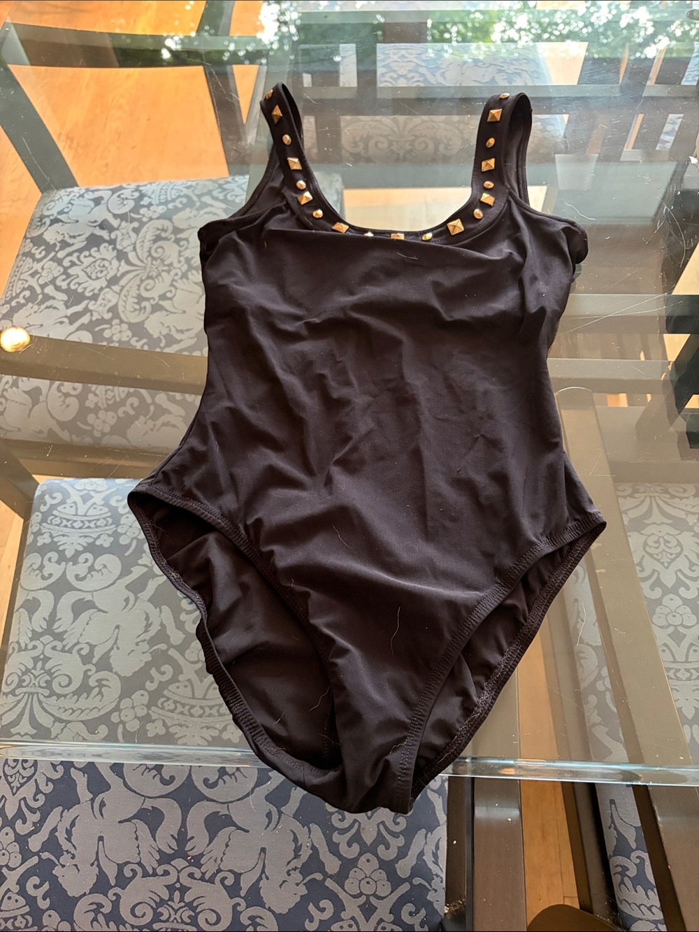 Black Stud-Trim One-Piece Swimsuit